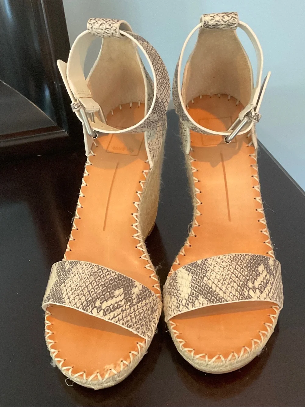Dolce Vita Neutral Snake-Print Espadrille Wedges with Tan Footbed